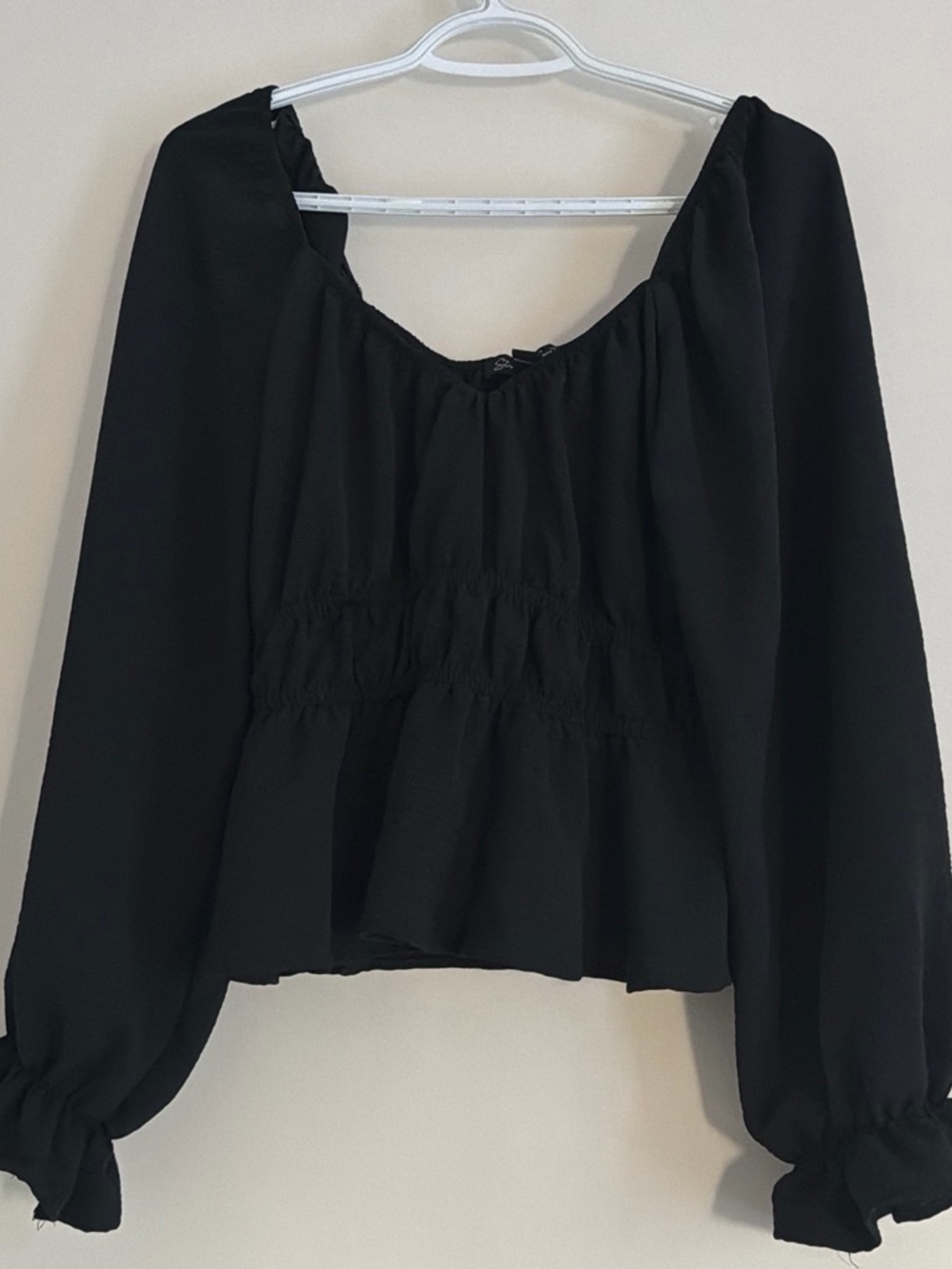 Urban Planet Black Peasant Blouse with Smocked Waist